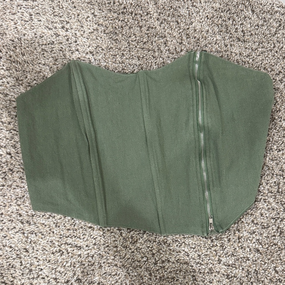 Forever 21 Olive Green Strapless Corset Crop Top